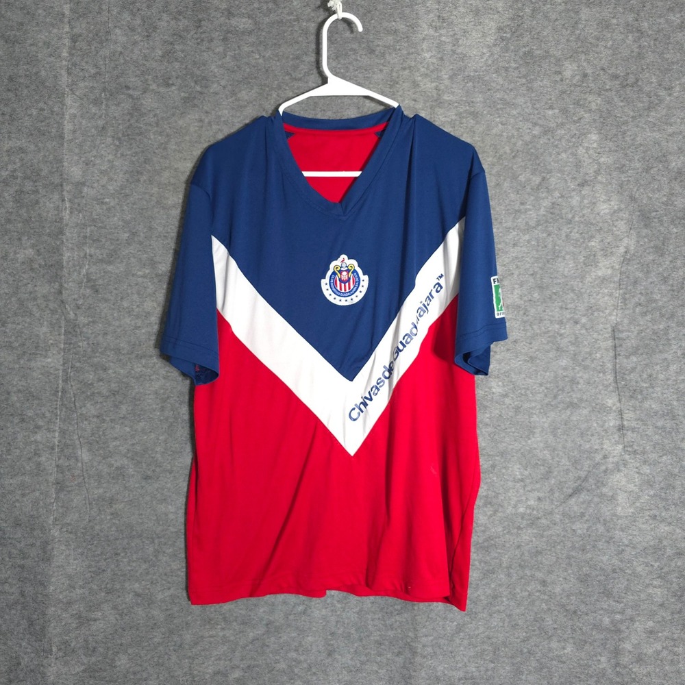 Chivas de Guadalajara Jersey Mens L Red Blue 2009 Soccer Shirt Chevron Rhinox